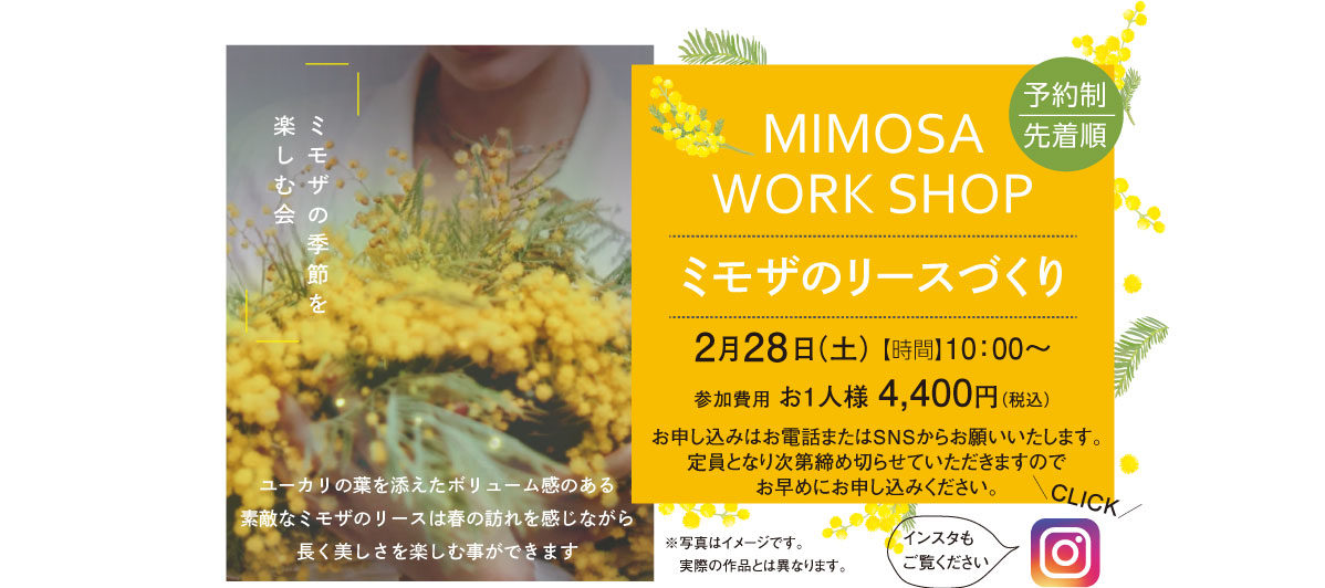 ミモザのリースづくり。2月28日（土）インスタはコチラから